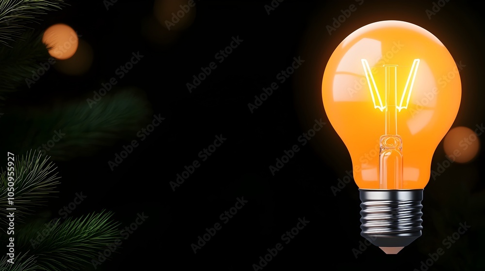 Poster Glowing lightbulb on a dark background with soft warm bokeh effects   a professional 3D rendering representing the concepts of innovation creativity and technological