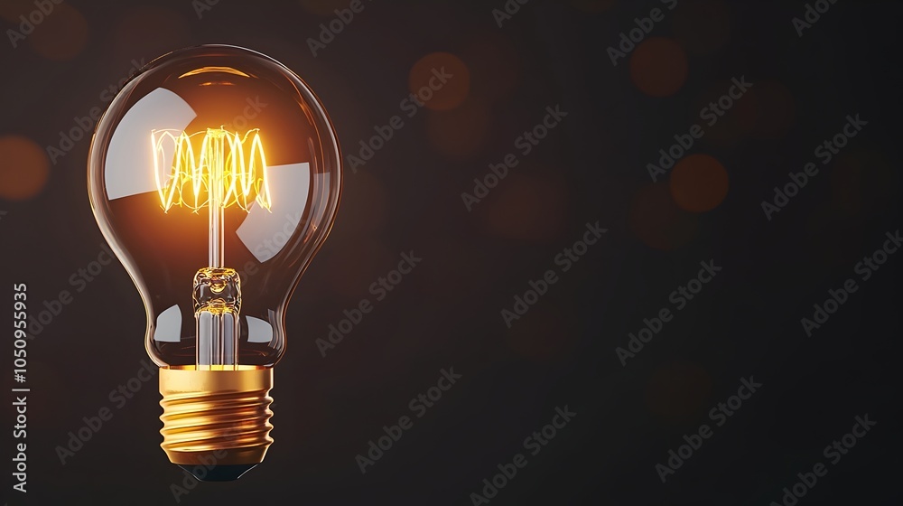 Poster A professional 3D rendering of a glowing lightbulb on a dark background with soft warm bokeh effects representing innovation creativity and the potential for new ideas and solutions