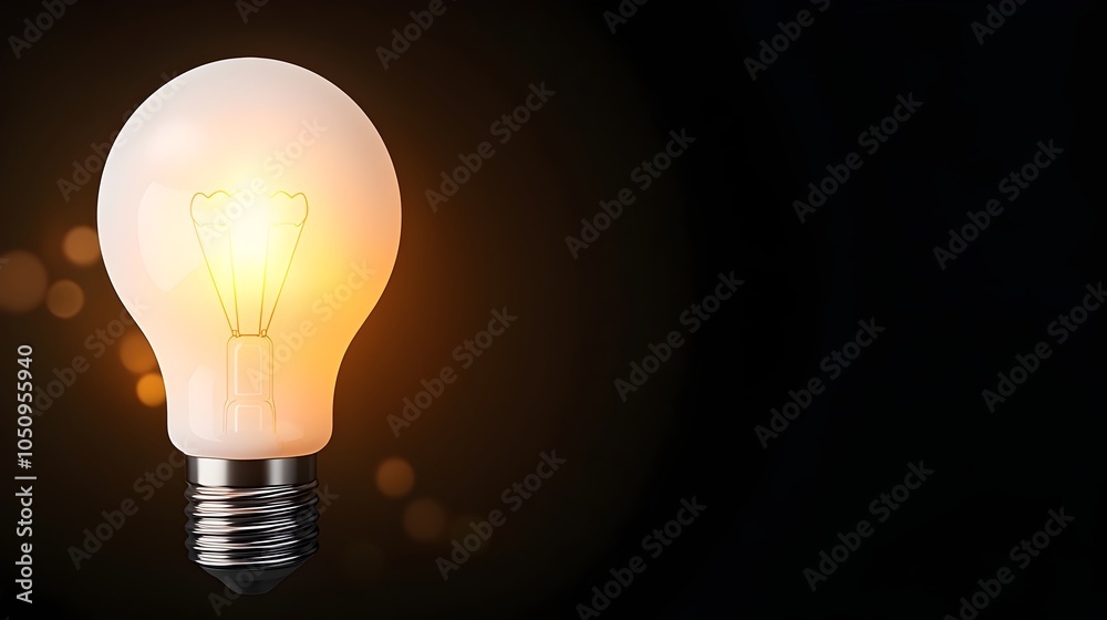 Poster Glowing Lightbulb on Dark Background with Soft Warm Bokeh Effects   A Professional 3D Rendering Representing Innovation Creativity and Technological Advancement