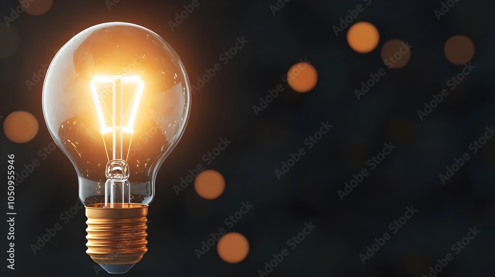 Leinwandbilder Closeup of a radiant luminous lightbulb emitting a soft warm glow surrounded by a hazy blurry bokeh effect against a dark abstract background representing and creativity