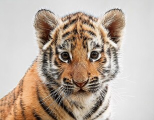Obraz premium An image of baby tiger drawn by graphic lines on a light isolated background