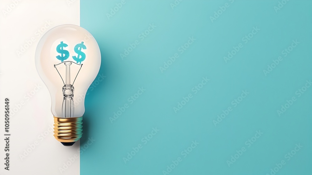 Poster innovative 3d lightbulb design with a holographic dollar sign backdrop symbolizing business growth f