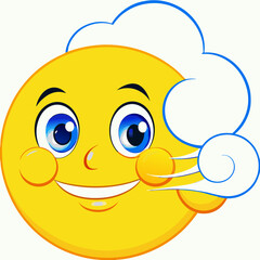 Obraz premium Playful sun character with wind, cheerful design, smiling face illustration, windy weather theme