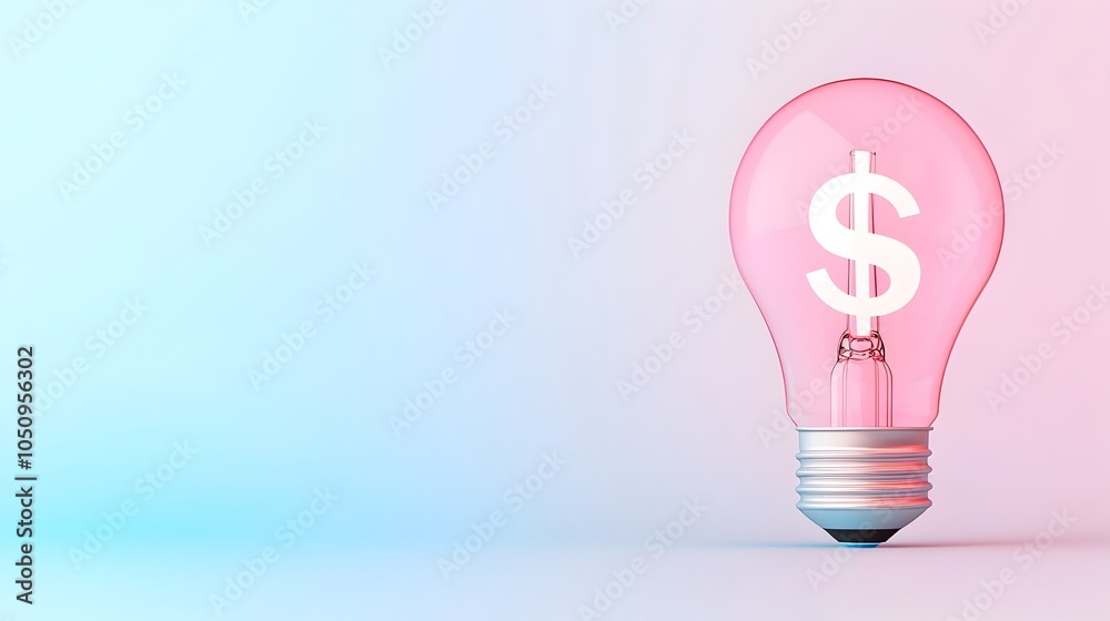 Poster Glowing Lightbulb and Dollar Sign Hologram on a Minimalist White and Blue Gradient Background 3D Rendering for Business Visuals and Finance Concepts