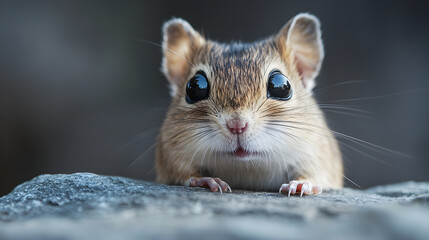 Extreme close up of cute rodent face with big eyes, showcasing its adorable features