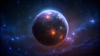 Obraz premium Colorful celestial planet in deep space with vibrant cosmic background