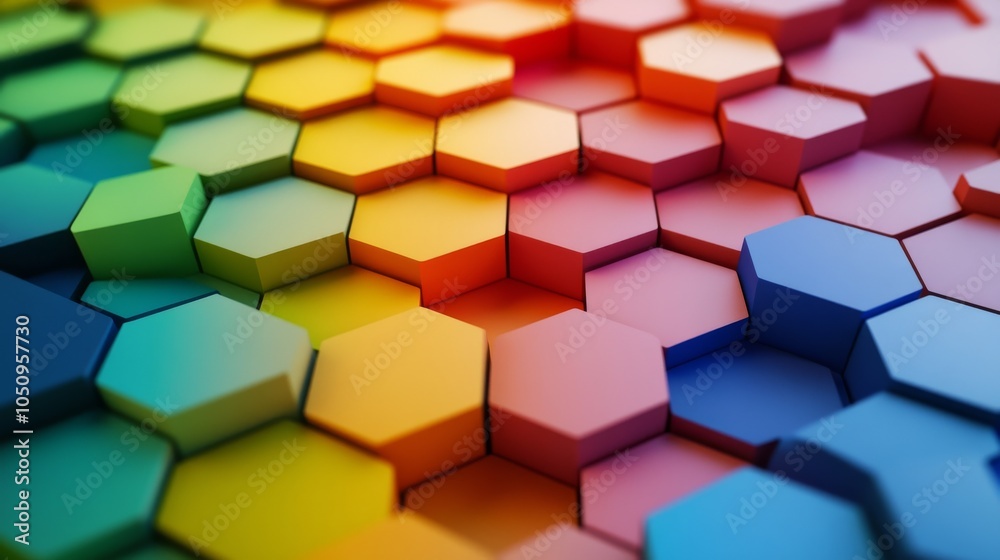 Poster colorful concentric hexagons expanding outward, symbolizing the expanding influence of inclusive pra