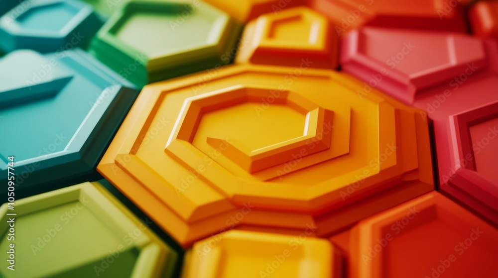 Aufkleber colorful concentric hexagons expanding outward, symbolizing the expanding influence of inclusive pra