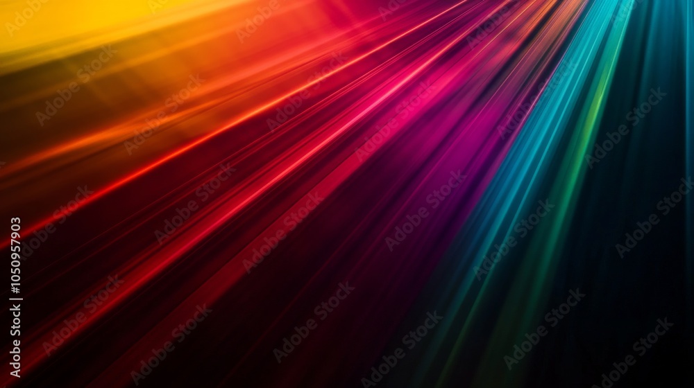 Aufkleber Colorful rays of light breaking through a dark backdrop, metaphorically representing the illumination of different voices and the enlightenment brought by inclusive practices, minimalist style