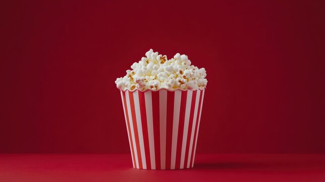 A popcorn bucket on a ruby red background