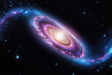 vibrant hues of a spiral galaxy against black sky