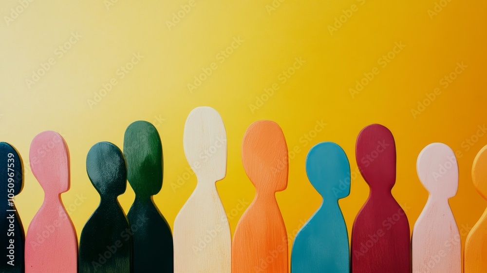 Poster Harmony in diversity, depicted through abstract shapes in complementary colors, symbolizing unity and collaboration