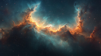 Fototapeta premium celestial flame nebula with orange and blue tones swirling in a cosmic dance across the starry sky