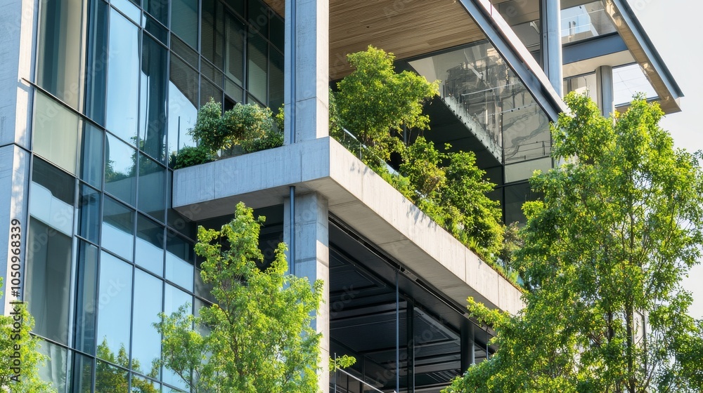 Aufkleber Inclusive architecture depicted by a modern building designed with accessibility features and green spaces, Reflecting urban inclusivity, photography style