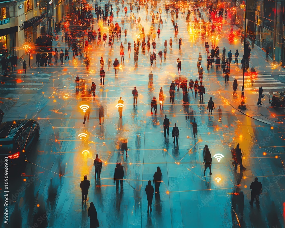 Aufkleber aerial perspective of a bustling crowd with intricate connection lines
