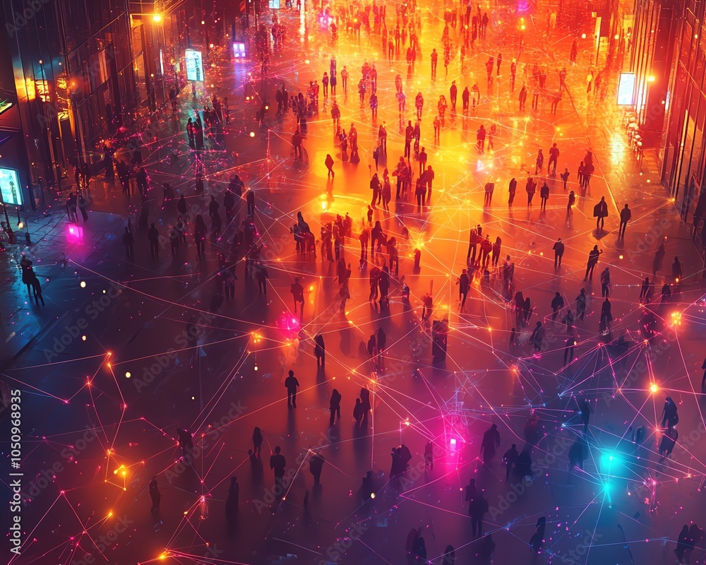 Aufkleber aerial perspective of a bustling crowd with intricate connection lines