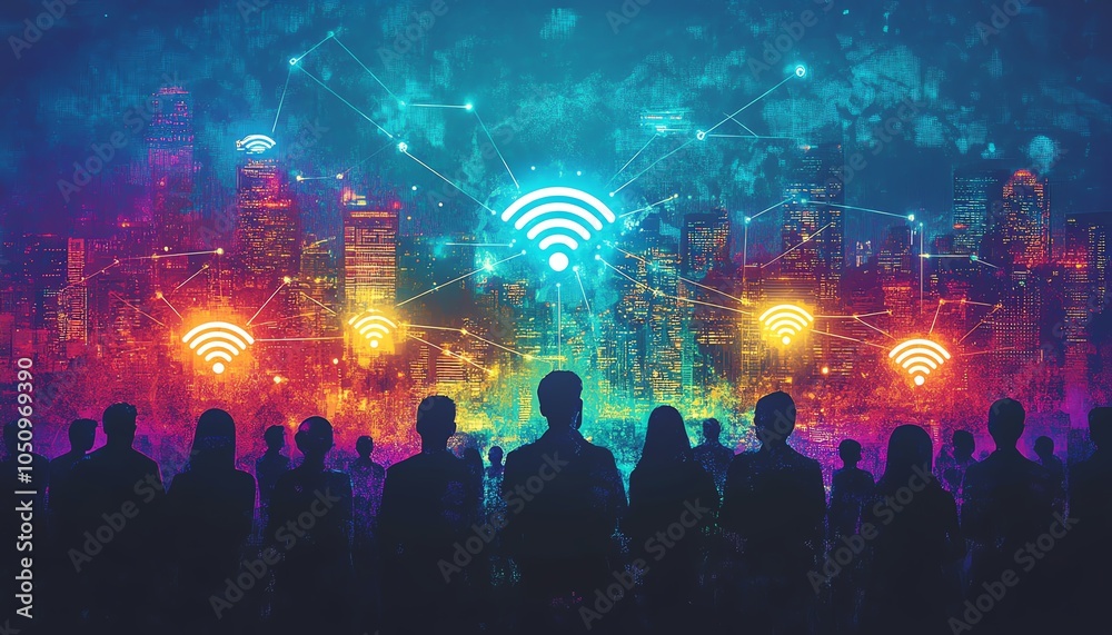 Aufkleber crowd of people connected through a network of lines and symbols