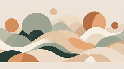 Abstract background with wavy lines and circles in brown, beige, and green colors.