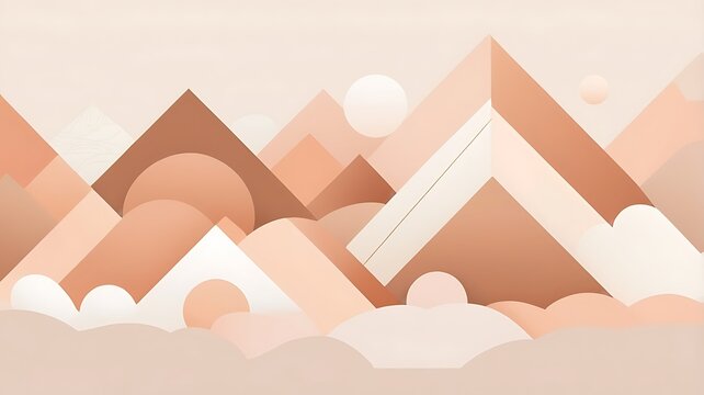Abstract geometric mountain landscape with soft, pastel colors.
