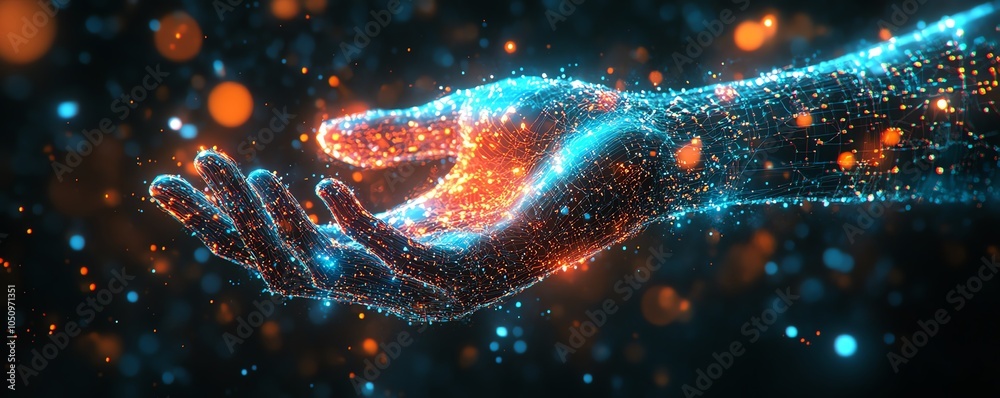 Aufkleber Abstract dark illustration of a hand symbolizing connection and networking