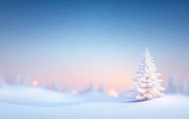 A small Christmas tree adorned with ornaments stands in a snowy winter landscape.