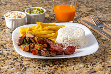 french fries with meat and rice