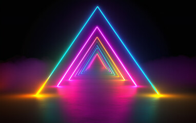 3D render, abstract neon background with colorful glowing triangles
