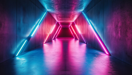 3D render, abstract neon background with colorful glowing triangles