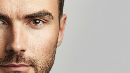 Fototapeta premium Close up of Man Face with Beard and Intense Brown Eyes