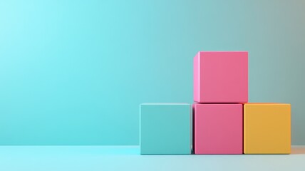 Obraz premium Three colored cubes stacked against gradient background
