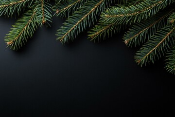 Obraz premium Pine branches with pine cones on a black background, creating a festive and natural holiday theme.