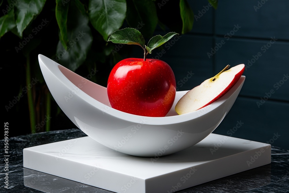 Aufkleber A minimalist design of a knife slicing through an apple, represented with gentle curves and a focus on the clean, simple act of slicing