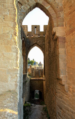 Vue depuis les remparts et le château de la cité médiéval de Carcassonne en Occitanie France