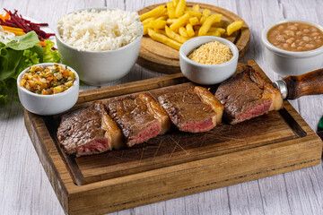 rump steak with fries and rice