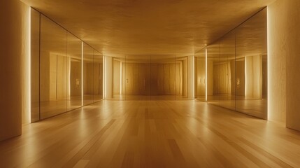 Obraz premium Serene Reflection in a Minimalist Golden Room