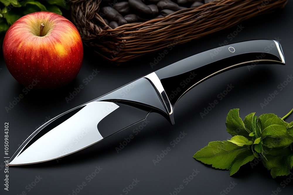 Aufkleber A minimalist design of a knife slicing through an apple, represented with gentle curves and a focus on the clean, simple act of slicing