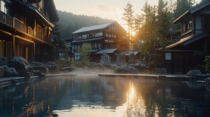 Tranquil Resort with Outdoor Pool at Sunset