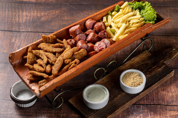 rustic nugget, sausage and fries