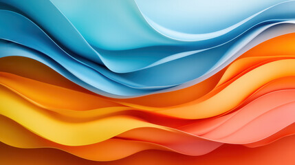 Fototapeta premium Smooth gradients in blue, orange, and yellow create vibrant, flowing abstract design that evokes sense of movement and energy