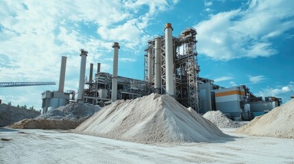 Obraz premium People are working in the industry. Modern technologies work at a cement plant. Technological work on the production of cement. 