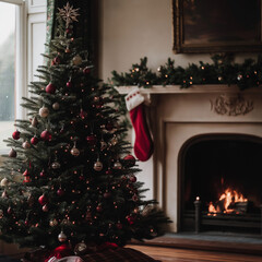 fireplace with christmas decorations