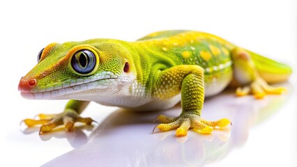 Obraz premium vibrant colocasia lemon lime gecko plant on white background, creating leading lines