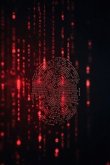 Digital fingerprint on a matrix background in striking red tones.