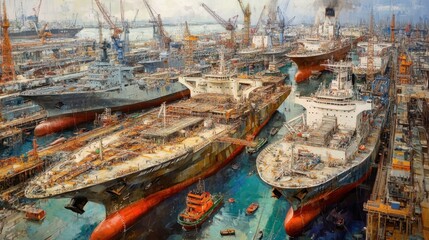 Ships in a Busy Dry Docking Facility