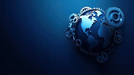 Obraz premium Abstract futuristic globe cogs technology background concept.Speed movement pattern and motion blur over dark blue background