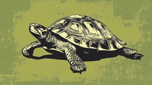 A turtle on an olive green background