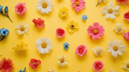 Fototapeta premium Flower pattern on yellow backdrop 