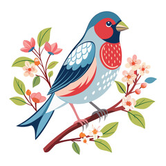 Obraz premium delicate finch on a branch with budding flowers