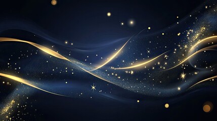 Obraz premium Luxury dark blue background with gold line curved and lighting effect sparkle