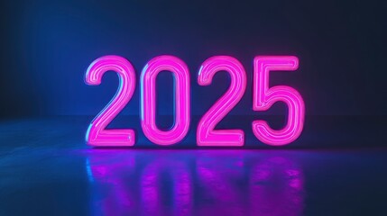 3D Text Logo, "2025", Neon Color, AI Design Company, PxxH color is Neon pink, HxxE color is neon blue , ai